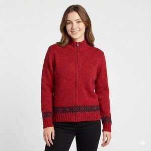 Eddie Bauer Women's Red Zip-Up Sweater Cardigan L